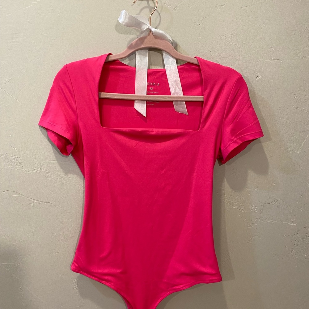 Pink Double Lined Slimming Square Neck Bodysuit